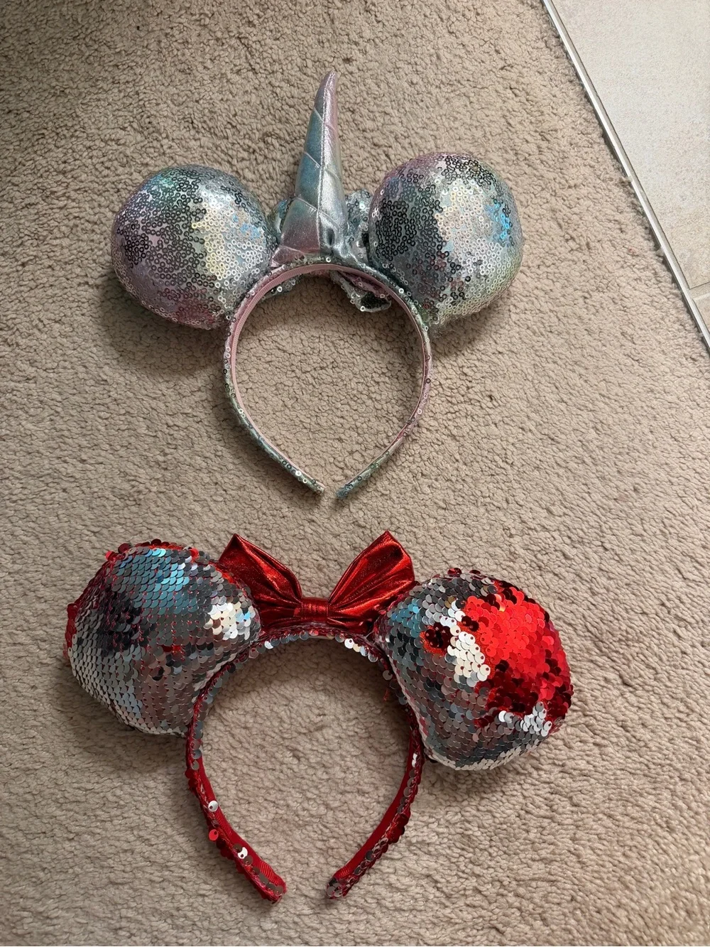 Disney Minnie Ears -Sequin Unicorn and Red Sequin Minnie Ears Headband